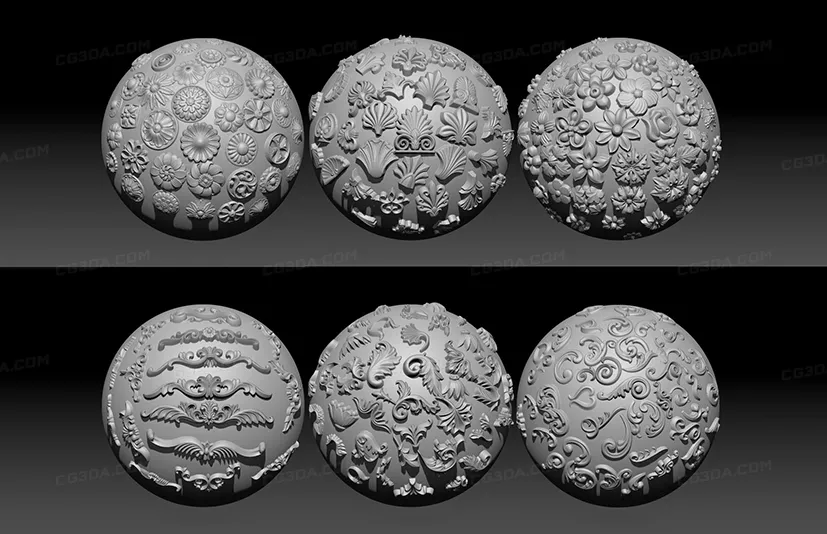 装饰品笔刷和模型-150 Ornament Brushes and Alphas + 3D Models VOL 01