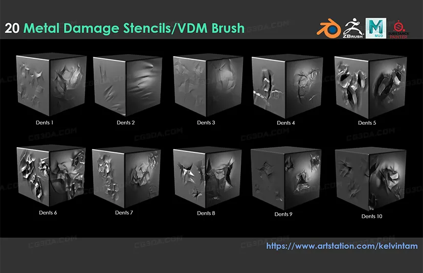 20个金属破损笔刷-20 Metal Damage Stencils VDM Brushes(Pack1)