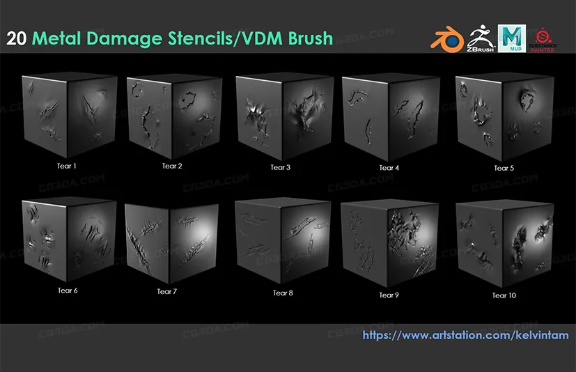 20个金属破损笔刷-20 Metal Damage Stencils VDM Brushes(Pack1)