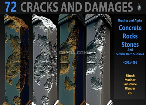裂缝破损笔刷-Cracks And Damages 4K Brushes and Alpha Pack