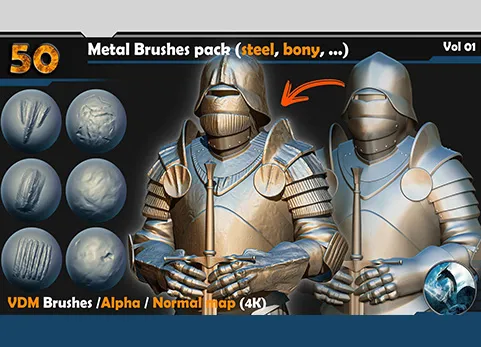 金属笔刷 - Metal Brushes (steel, bony, ...) Vol 01