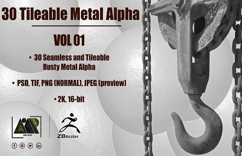 无缝金属笔刷 - 30 Metal Alphas (Seamless and Tileable - Vol 01)
