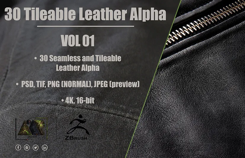 无缝皮革笔刷 - 30 Leather Alphas (Seamless and Tileable - Vol 01)