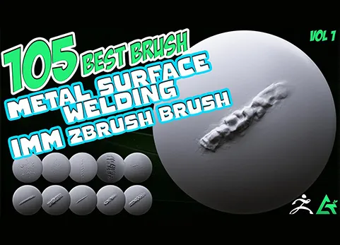 ZB笔刷包 - 105 Zbrush Brush Mega Pack - Metal , Welding , Scratches , Damage IMM Brush