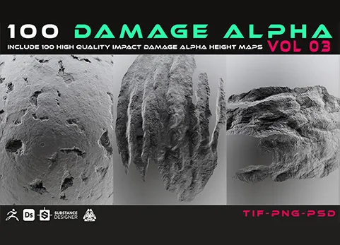 破损笔刷 - 100 Damage Alpha vol 03 + 100 Brush