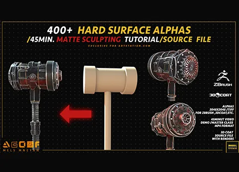 400+硬表面Alpha - 400+ HARD SURFACE ALPHAS / 45MIN. MATTE SCULPTING TUTORIAL / SOURCE FILE