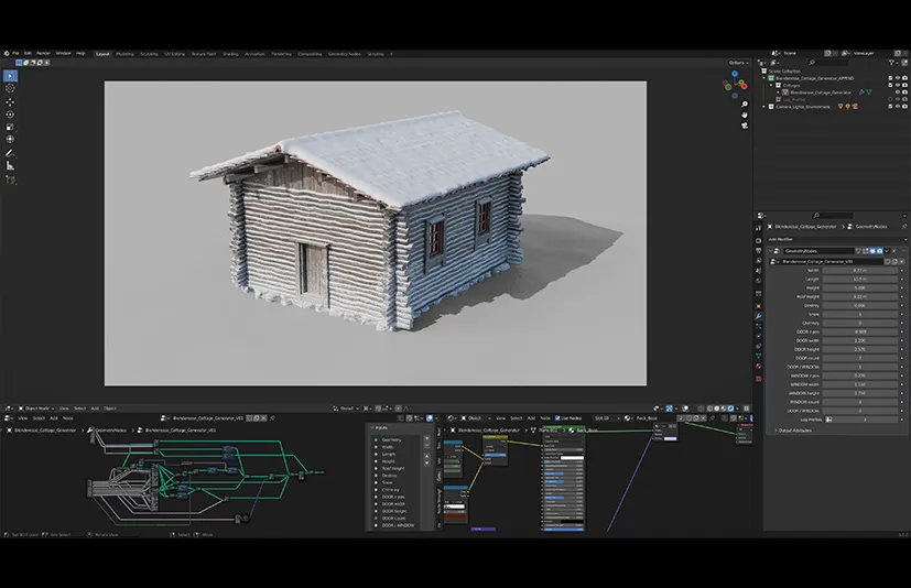 Blender几何节点的小屋生成器 - Cottage Generator Setup for Geometrynodes v01