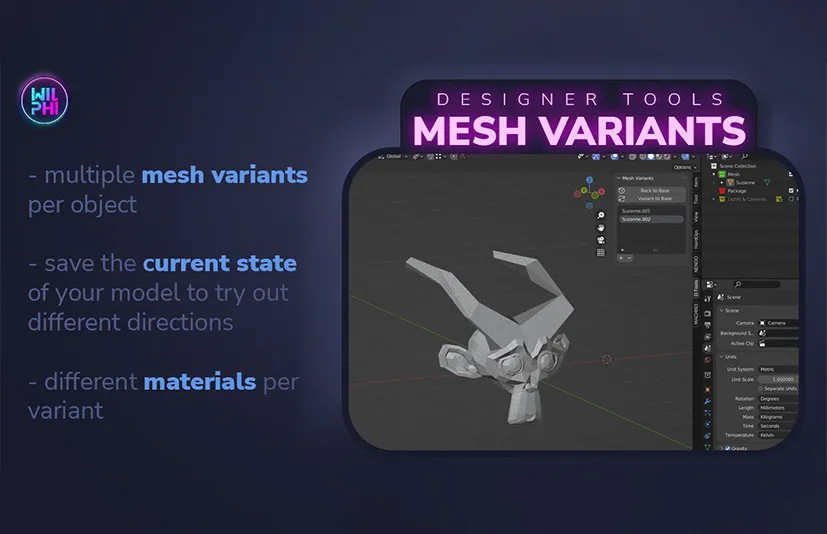 Blender模型状态保存插件 - Designer Tools: Mesh Variants v1.0