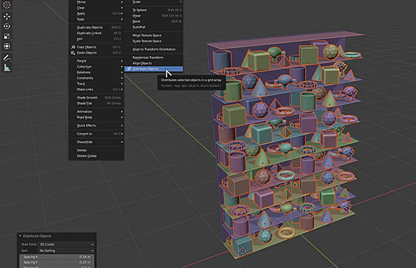 Blender模型物体排列插件Distribute Objects Addon v1.0