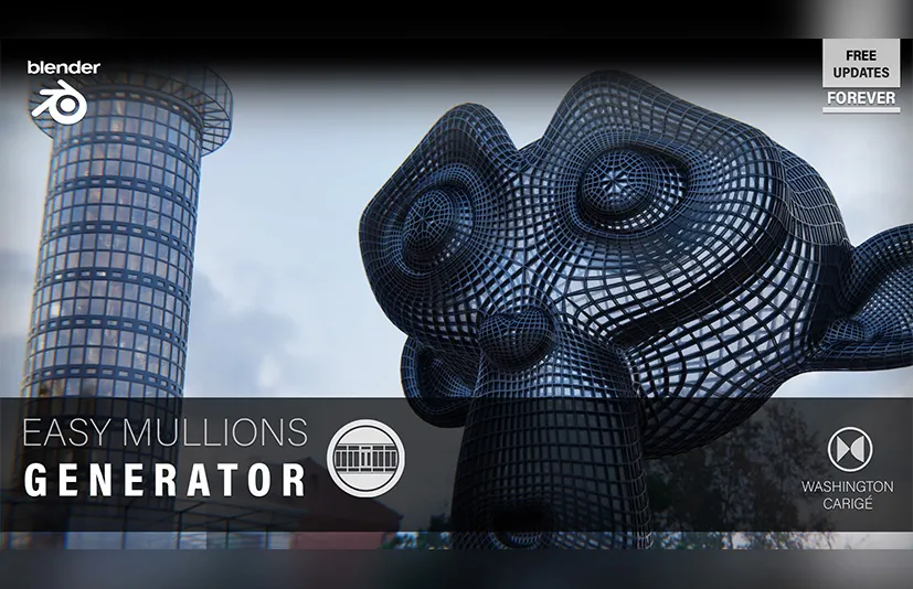Blender快速创建窗口竖框和假内饰插件 - Easy Mullions Generator v1.4