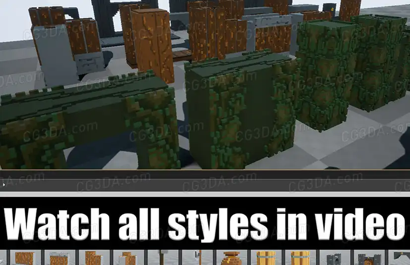 体素地牢模块化包-Voxel Dungeon Modular Pack With 10 Styles and many small props