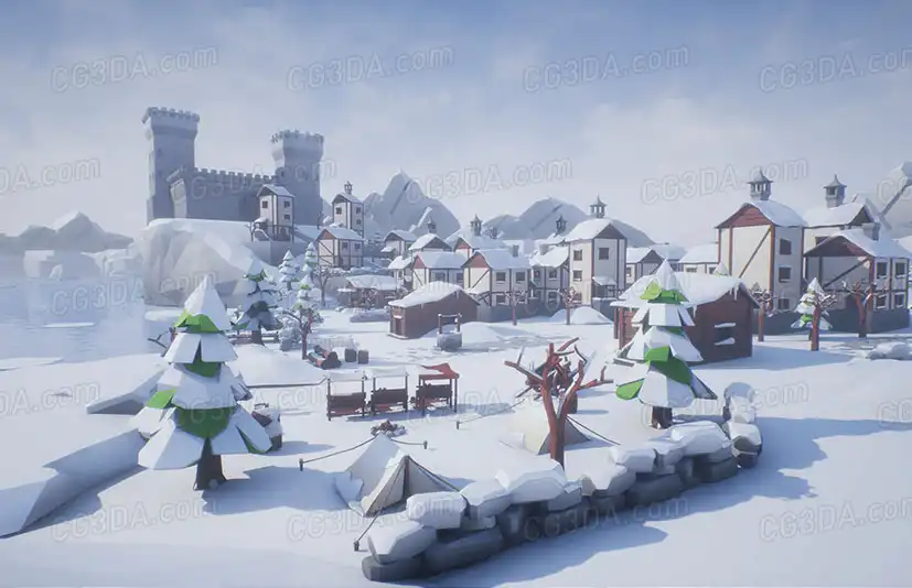 风格化冬季城镇-Lowpoly Style Winter Environment