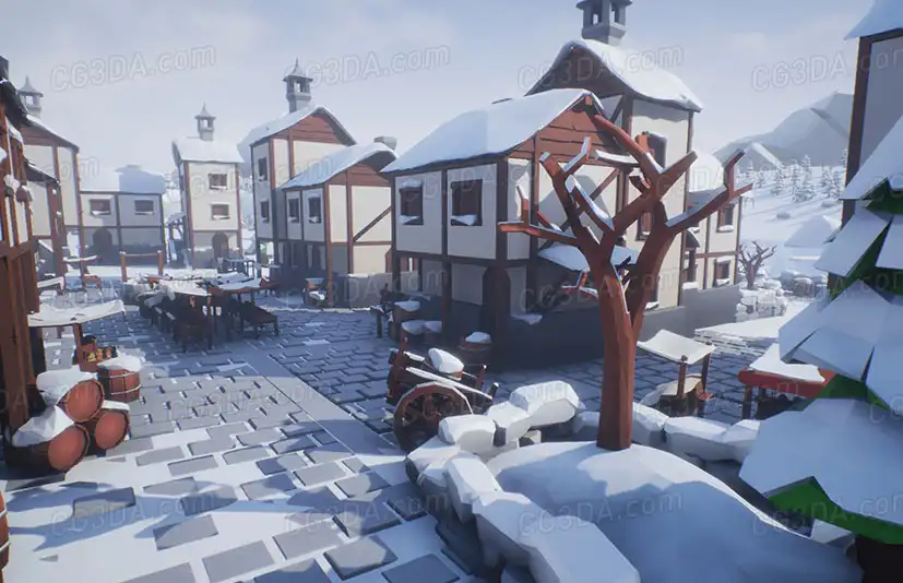 风格化冬季城镇-Lowpoly Style Winter Environment