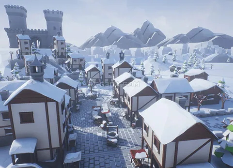 风格化冬季城镇-Lowpoly Style Winter Environment