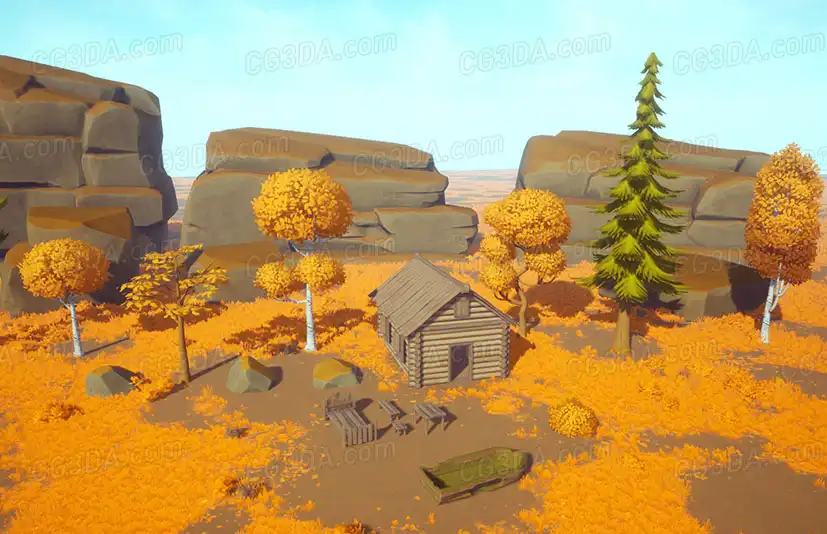 户外木屋-Stylized Autumn Forest
