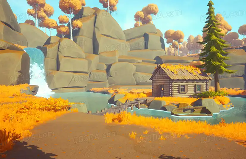 户外木屋-Stylized Autumn Forest