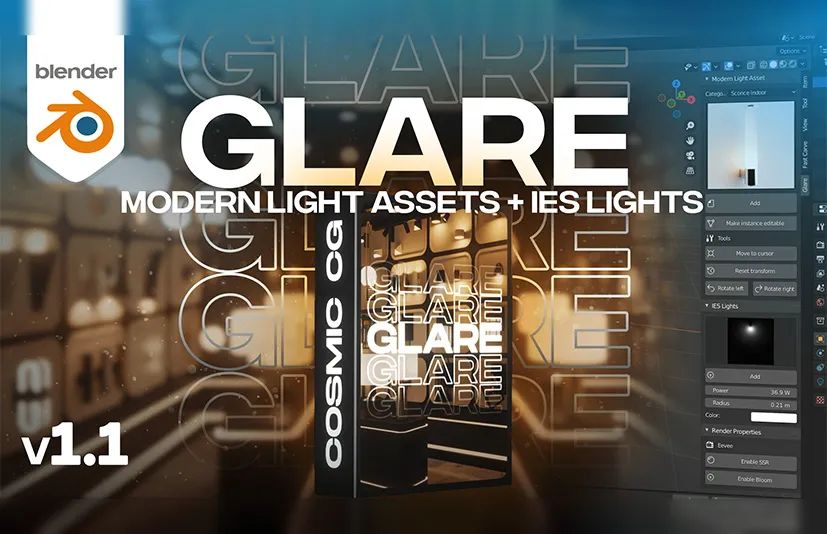 Blender室内灯具灯光插件 - Glare v1.1