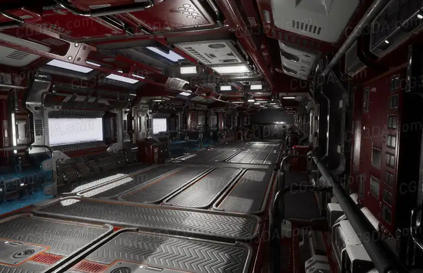 科幻宇宙飞船走廊通道-Modular sci-fi Environment A