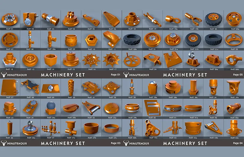 43个硬表面机械组件 - Machinery Set - kitbash - High Poly Pack