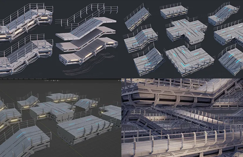科幻公路套装-Sci-Fi Road Bridge Kitbash Vol 01