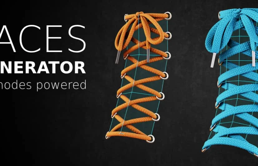Blender鞋带模型生成器几何节点预设快速自定义 Laces Generator v1.0