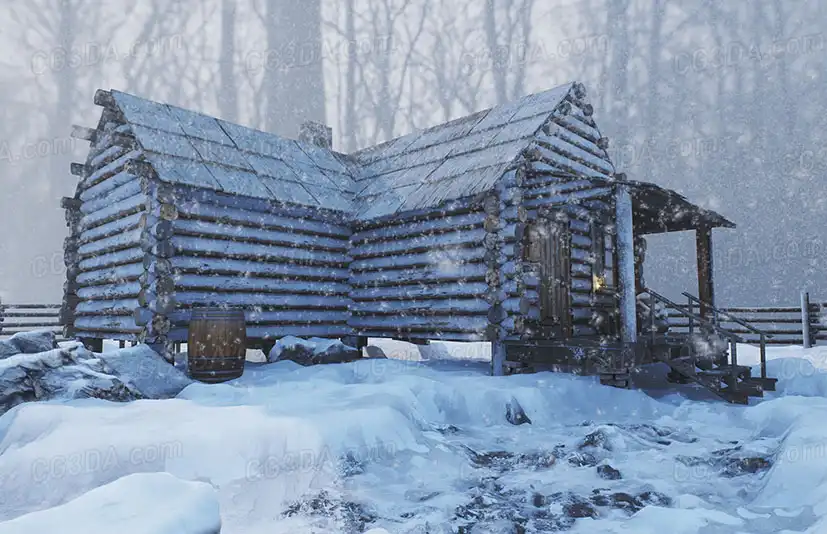 雪中木屋-Log Cabin