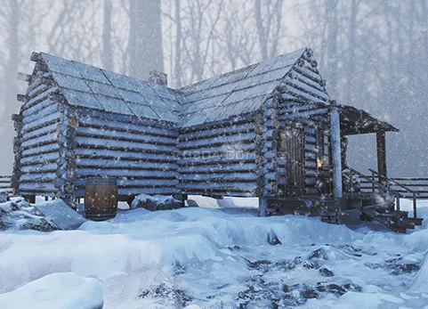雪中木屋-Log Cabin