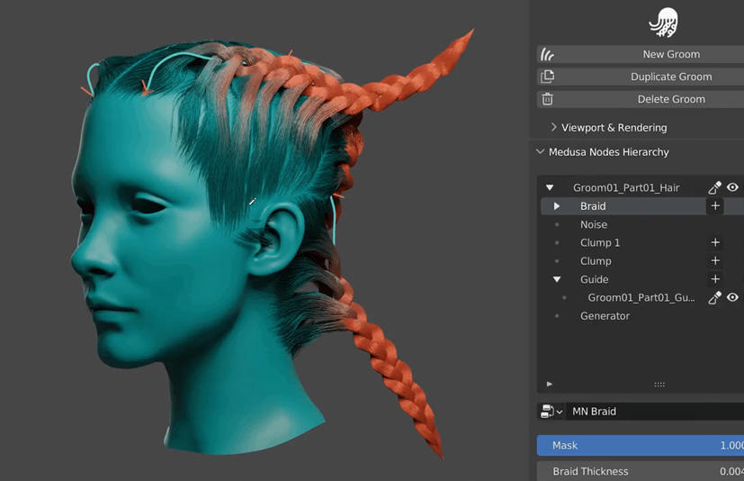 Blender程序化头发生成插件 MEDUSA NODES v1.1.5 beta – Procedural Hair System