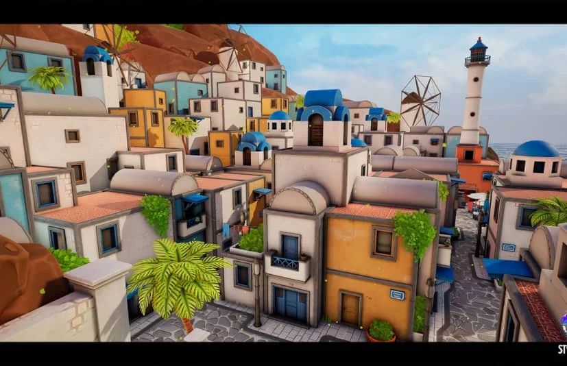 风格化卡通希腊岛屿场景 - Stylized Greek Island