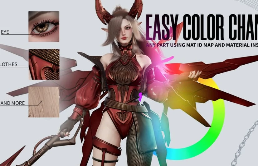 赛博魅魔镰刀性感女孩动画模型 - Cosmo Succubus Girl