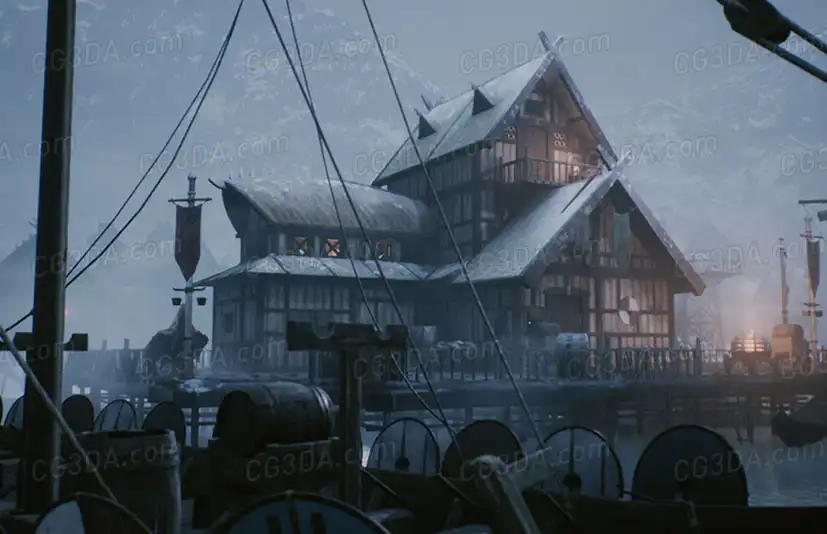 中世纪维京海盗村庄/城镇-Viking Village Environment Megapack ( Modular with Interiors )