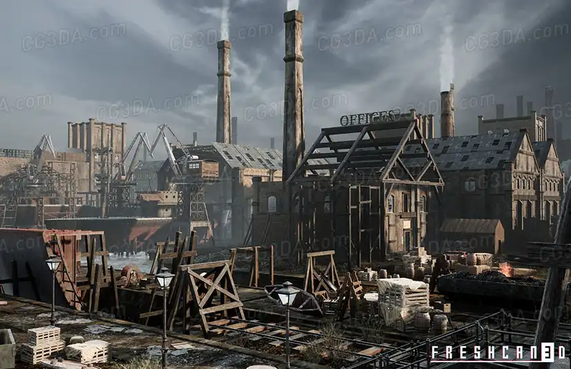 工业城市和造船厂-Old Industrial City and Shipyard with Factory Interiors