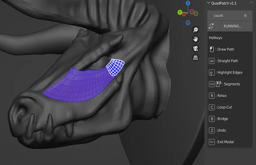 Blender四边形曲面生成重拓扑插件 - Quadpatch - Retopology Tool v1.1.1