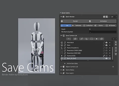 Blender保存/加载相机设置和批量渲染 Save Cams v2.3.0