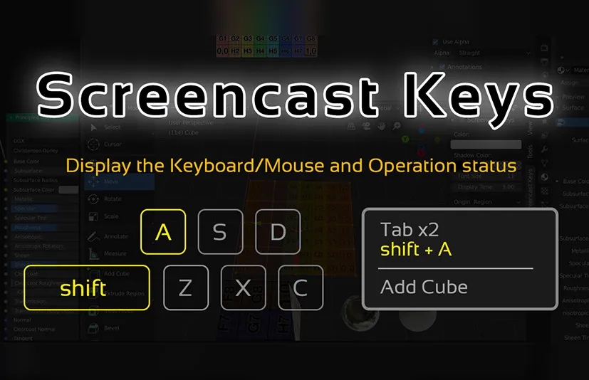 Blender键鼠操作显示插件 - Screencast Keys v3.12【中文版】