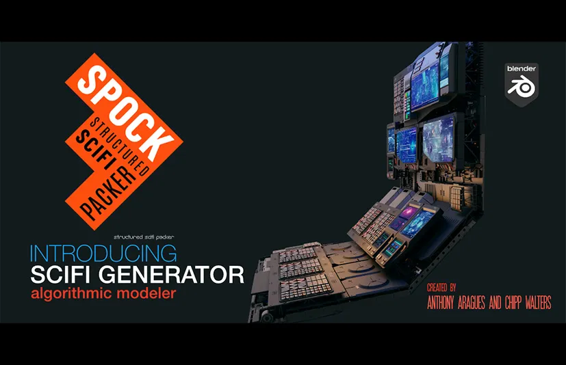 Blender科幻控制台模型生成插件 - Spock: Structured Scifi Packer v1.1.1