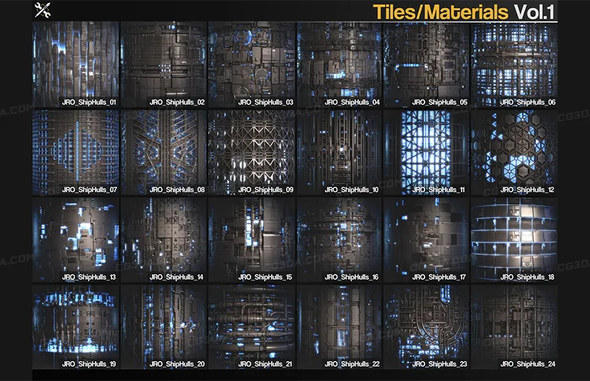 24种多通道科幻瓷砖纹理贴图-TilesMaterials Vol.1