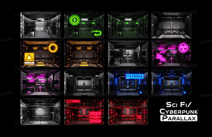 赛博朋克视差贴图-Sci Fi Cyberpunk Parallax Rooms