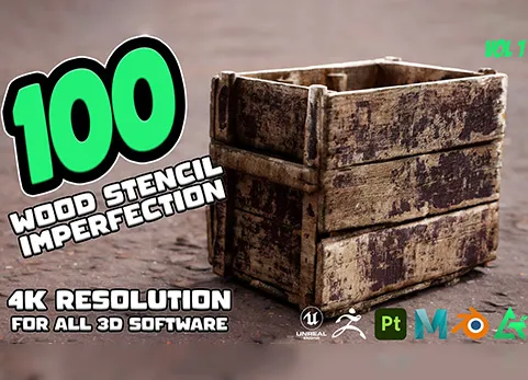 木纹污渍贴图 - MEGA PACK - 100 Practical and useful WOOD Stencil imperfection