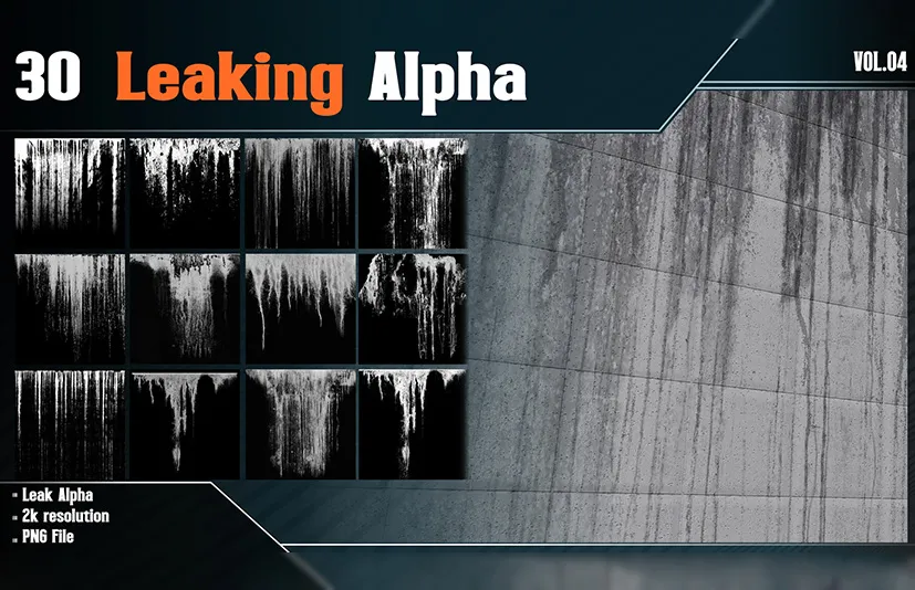 渗漏泄露污渍贴图 - 30 Leaking Alpha - Vol.04