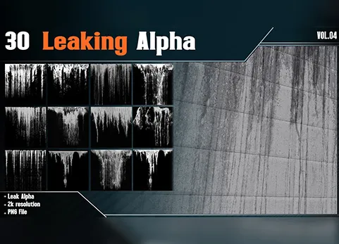 渗漏泄露污渍贴图 - 30 Leaking Alpha - Vol.04
