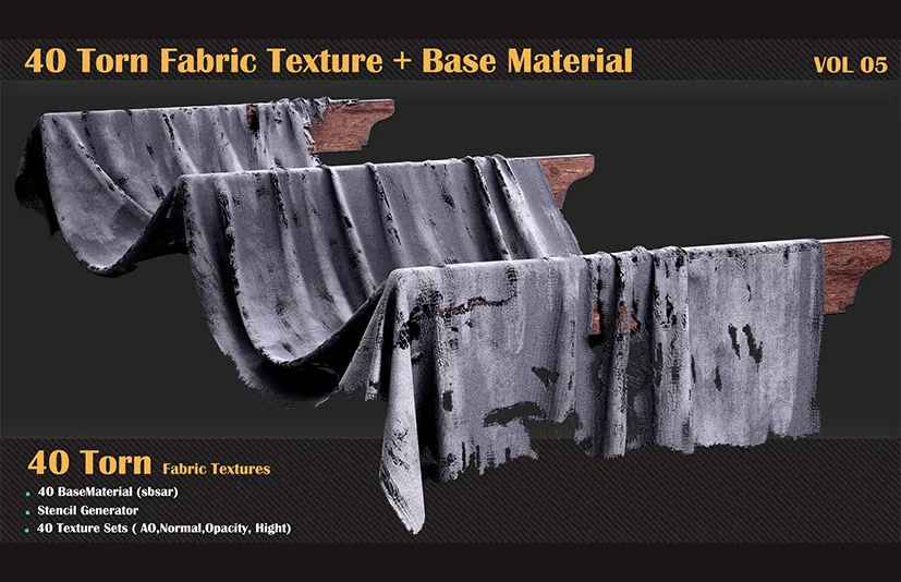 破损的布料贴图 - 40 Torn Fabric Texture - VOL 05