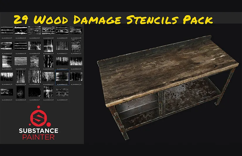 破损木纹 - 29 Wood Damage Stencils Pack