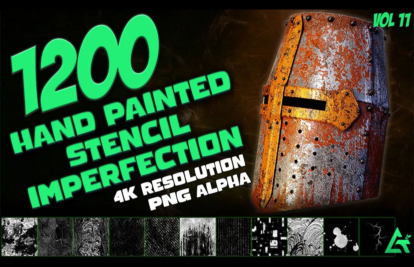 无缝划痕污渍裂纹贴图 - 1200 Hand Painted Alpha Seamless and Tileable Stencil Imperfections (MEGA Pack) - Vol 11
