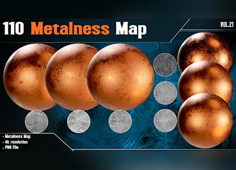 110个金属度图 - 110 Metalness Map - Vol.21 ( 4K PNG )