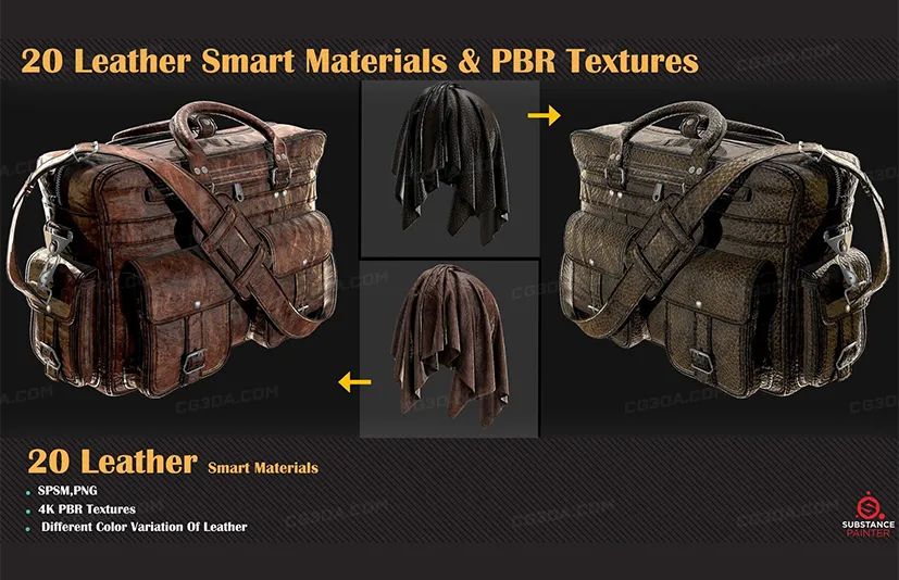 20个皮革智能材质-20 Leather Smart Materials + PBR Textures