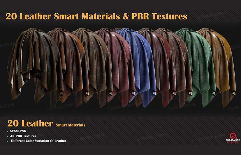 20个皮革智能材质-20 Leather Smart Materials + PBR Textures