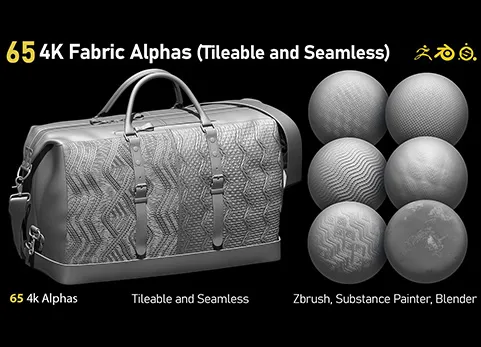 无缝平铺布料贴图 - 65 4K Fabric Alphas(Tileable) PNG-Zbrush-Substance Painter-Blender-Photoshop