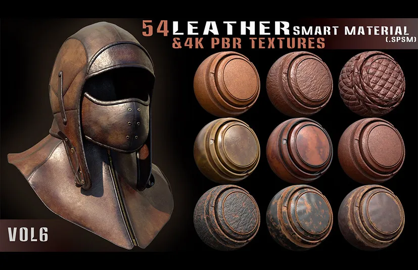 皮革智能材质 - 54 leather smart materials + 4k PBR textures - Vol 6
