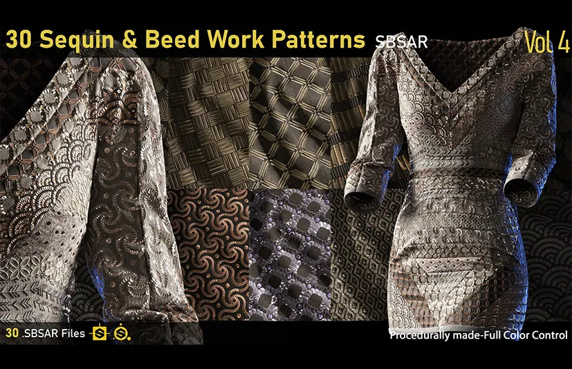 服饰亮片和蜂巢图案 - 30 Sequin & Beed Work patterns-Vol4-SBSAR
